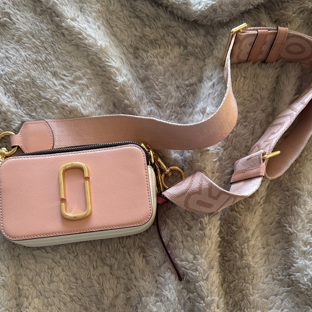 Marc Jacobs Pink and Cream SnapShot Bag with Gold Accents